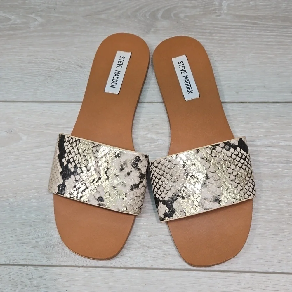 Steve Madden Women Nikini Leather Sandals Flats flip flop shoes sz 8.5M